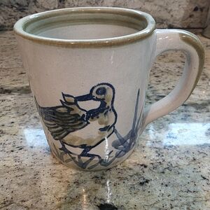 Handcrafted Ceramic Mug with Duck Design - Blue and Tan